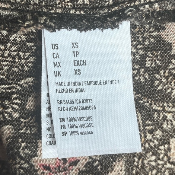 American Eagle Ditsy Floral Mini Dress XS Ruffle Neck Tassel Boho - Picture 10 of 12